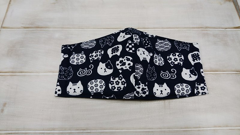 日本の猫の綿のマスク - マスク - コットン・麻 ブルー