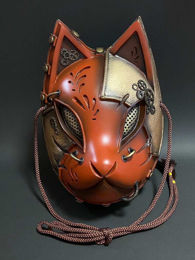 Fox mask steampunk version brown x gold - Eye Masks - Plastic Brown