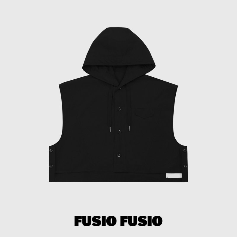 FUSIO FUSIO - Cropped Hooded Vest - Black - Men's Tank Tops & Vests - Polyester Black