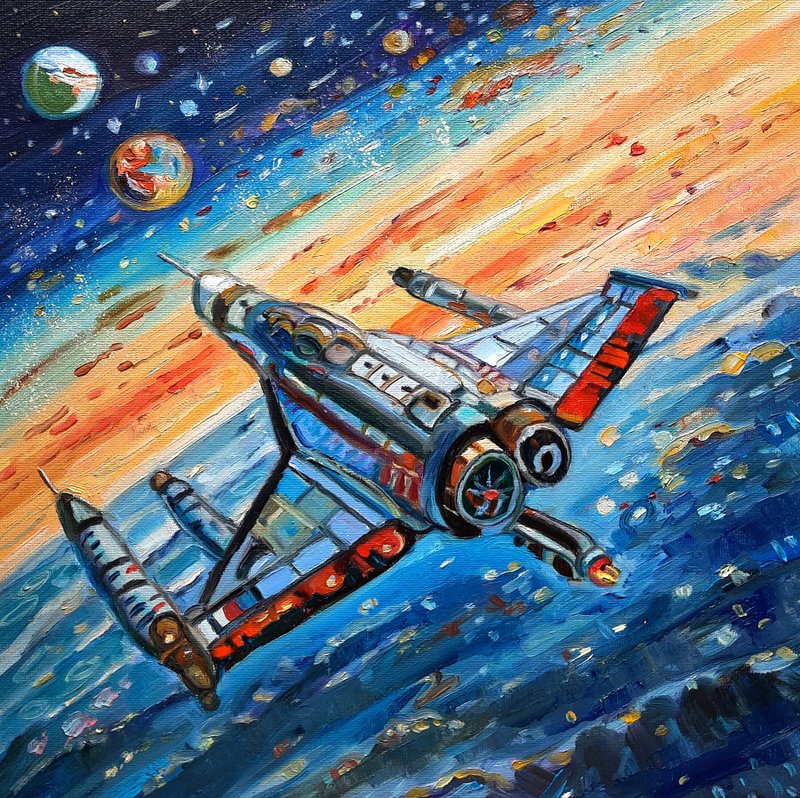 The Spaceship   Painting  Original Art  Oil Painting   Oil On Cardboard 30by30sm - 壁貼/牆壁裝飾 - 其他材質 