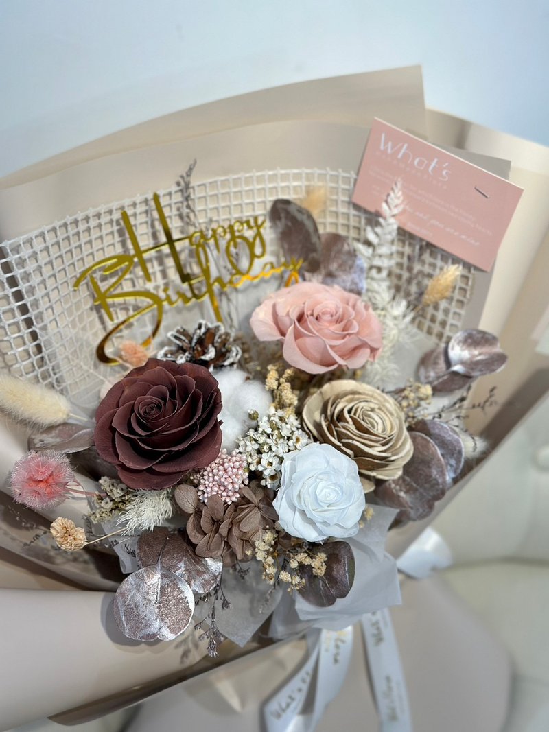 Cold mist milk tea gold\Valentine's day bouquet\preserved flower bouquet - Items for Display - Plants & Flowers Pink