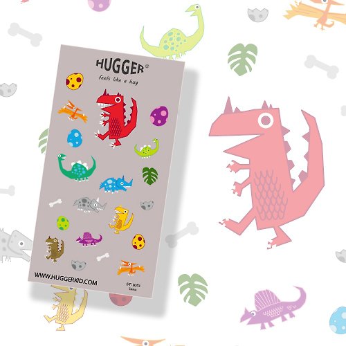 HUGGER HUGGER 割型貼紙 圖樣-酷比龍 彩色恐龍 防水不乾膠貼紙