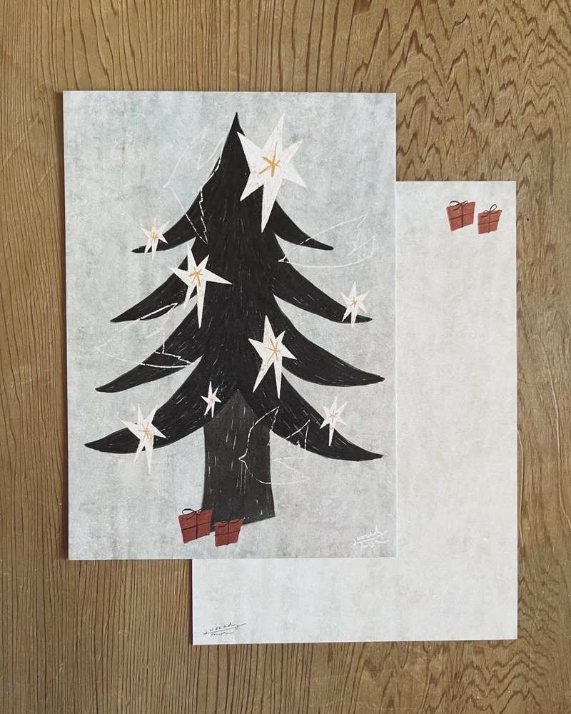 Stars, birds and Christmas tree - postcard - การ์ด/โปสการ์ด - กระดาษ 