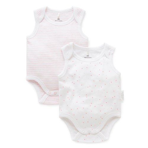 Purebaby有機棉 澳洲Purebaby有機棉嬰兒背心包屁衣/新生兒連身衣 2件組 粉紅
