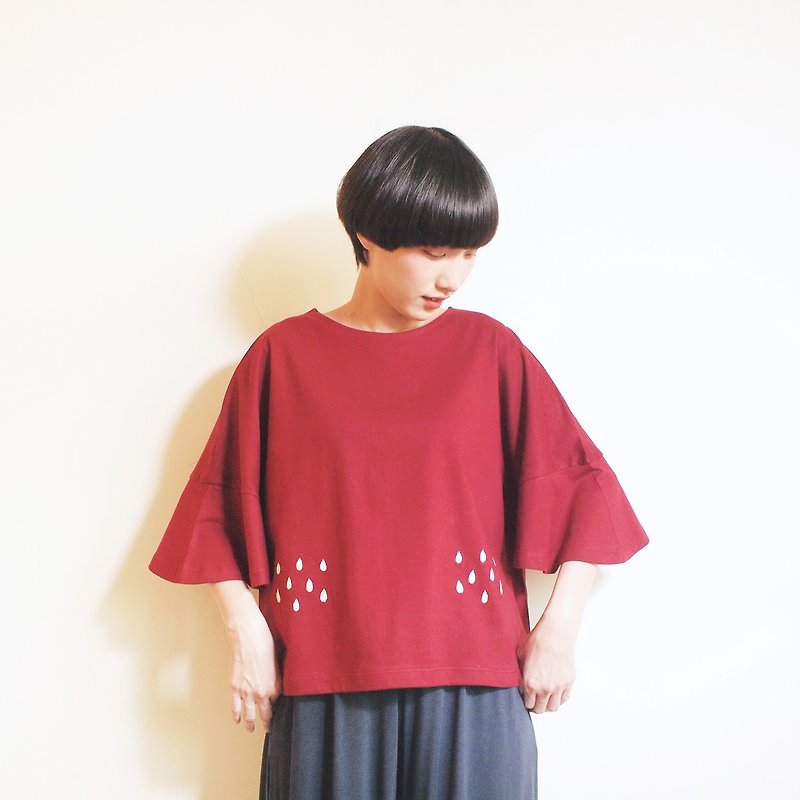 rainy blouse : red - 女 T 恤 - 棉．麻 紅色