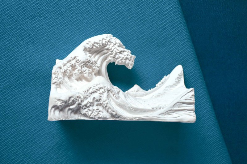 浮世絵の波-神奈川沖浪裏 立体化-アロマストーン（エッセンシャルオイル付き）/ ラベンダー / オレンジ / レモン - アロマ・線香 - その他の素材 ホワイト