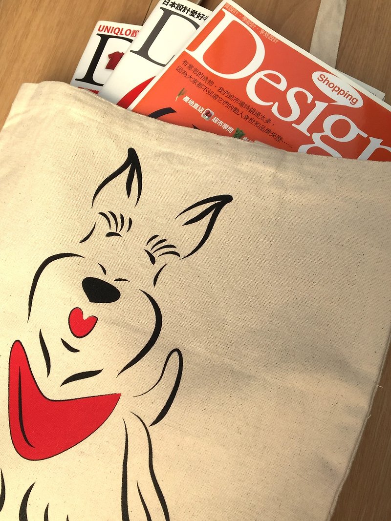 Q Family Double Sided Canvas Bag Scottish Terrier - Handbags & Totes - Cotton & Hemp White