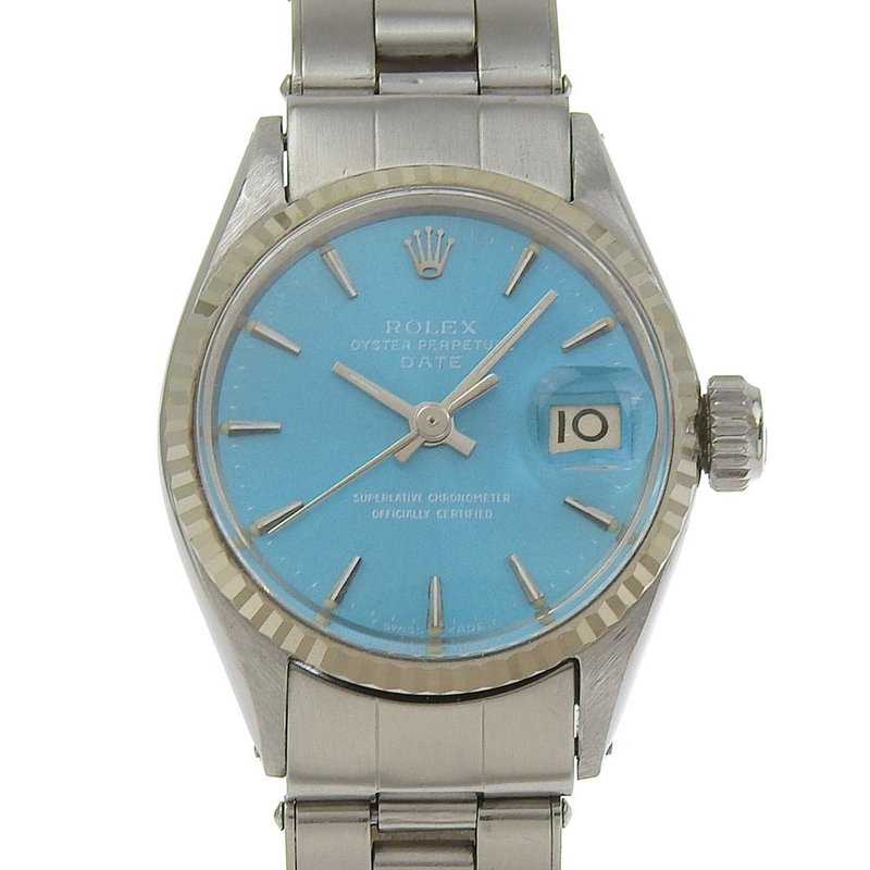 【日本直送】ロレックス ROLEX オイスターパーペチュアル 腕時計 デイト cal.1130 6517 SS 自動巻き 水色文字盤 レディース【中古】 - 女錶 - 不鏽鋼 銀色