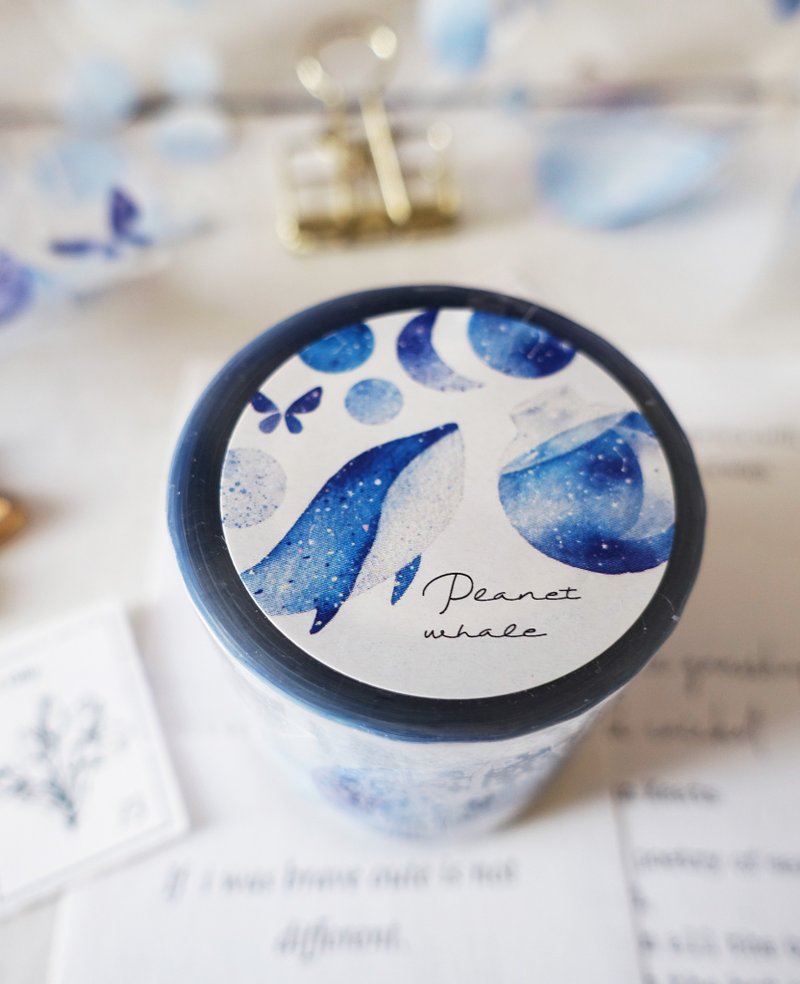 Star whale 5cm white ink PET tape with release paper - มาสกิ้งเทป - กระดาษ สีน้ำเงิน