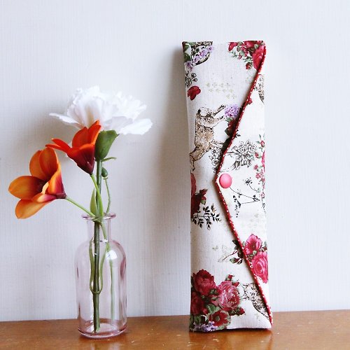 winnie設計館 文青風環保筷袋 ~一種相思 米底 氣質 .玫瑰. 收納包 手作餐袋
