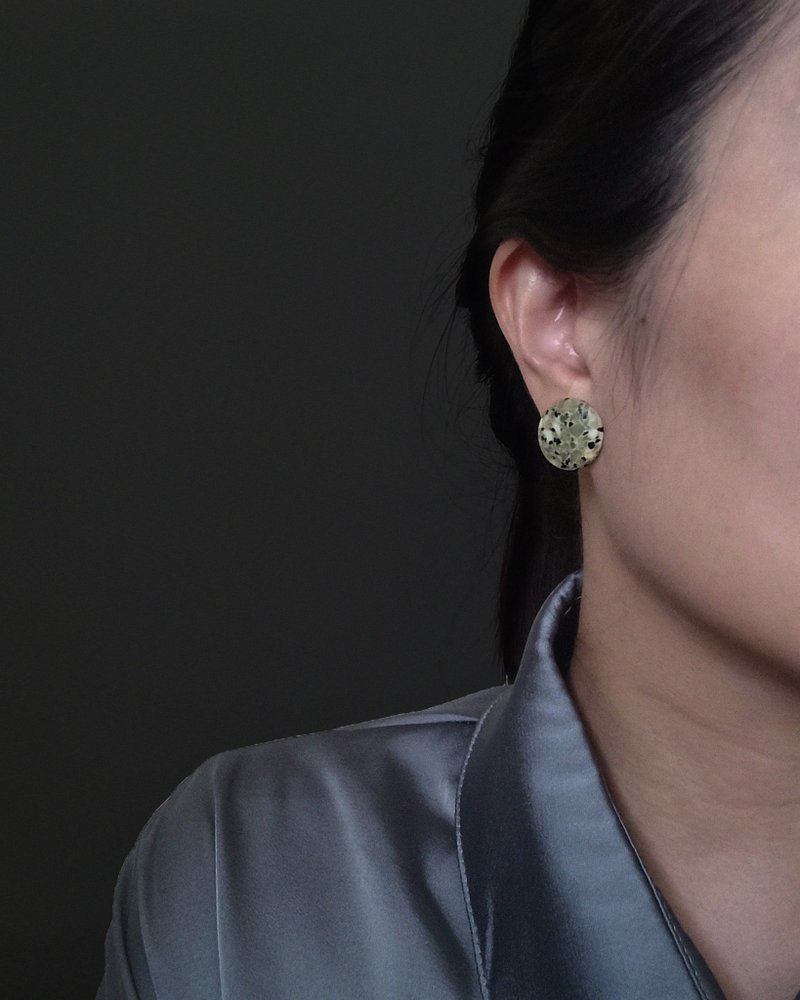 Washed Stone Round Earrings/Green-Vintage - ต่างหู - วัสดุอื่นๆ สีเขียว