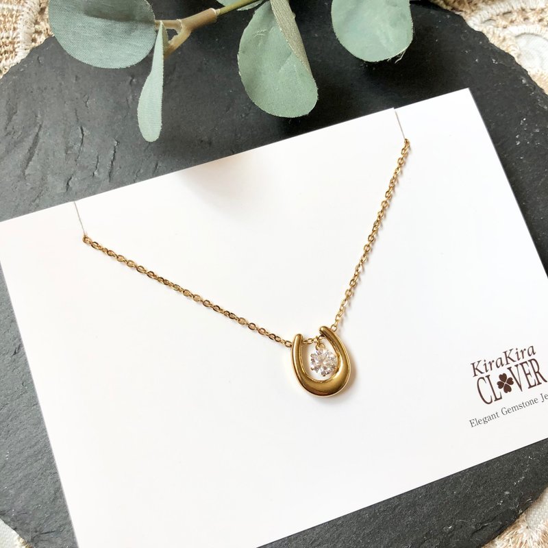 Surgical stainless Stainless Steel necklace, gold, horseshoe, horseshoe necklace, horseshoe, zirconia, high quality, non-corrosive steel necklace - สร้อยคอ - โลหะ สีทอง