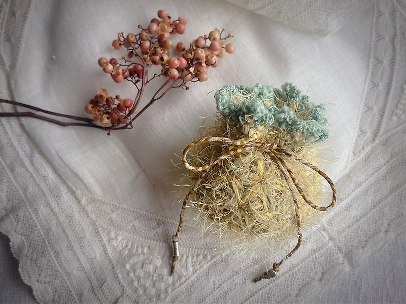 Flower of Life/ Handmade/  Handicraft/ Weave/ Crochet/ Pouch - Drawstring Bags - Cotton & Hemp Yellow
