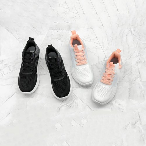 富發牌古著鞋 FUFASHOES 撞色織紋氣墊運動休閒鞋-黑/粉 1AL010