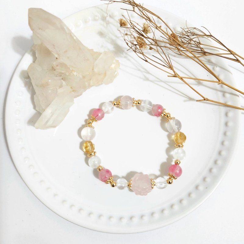 Lotus Love/Crystal for Wealth and Emotional Balance/Rhodonite/Citrine/Blue Needle Crystal/White Crystal - Bracelets - Crystal Multicolor