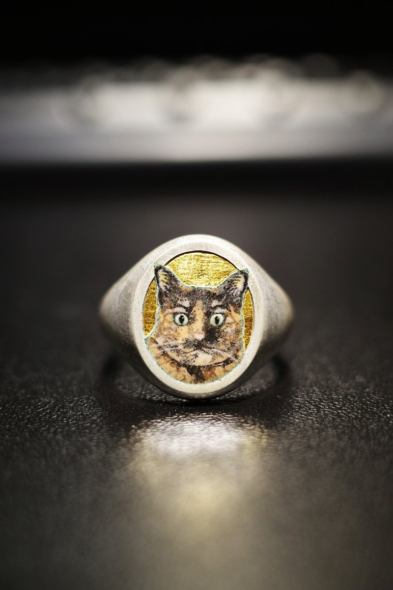 客製-寵物肖像微型畫琺瑯-圖章戒指 - 咕𠱸/飾品訂製 - 貴金屬 