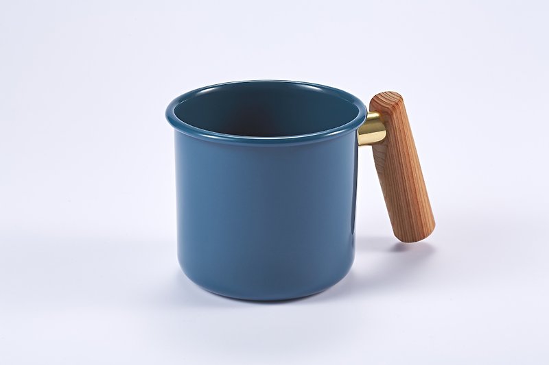 Truvii wooden handle enamel cup 250ml (Persian blue) - ถ้วย - วัตถุเคลือบ สีน้ำเงิน
