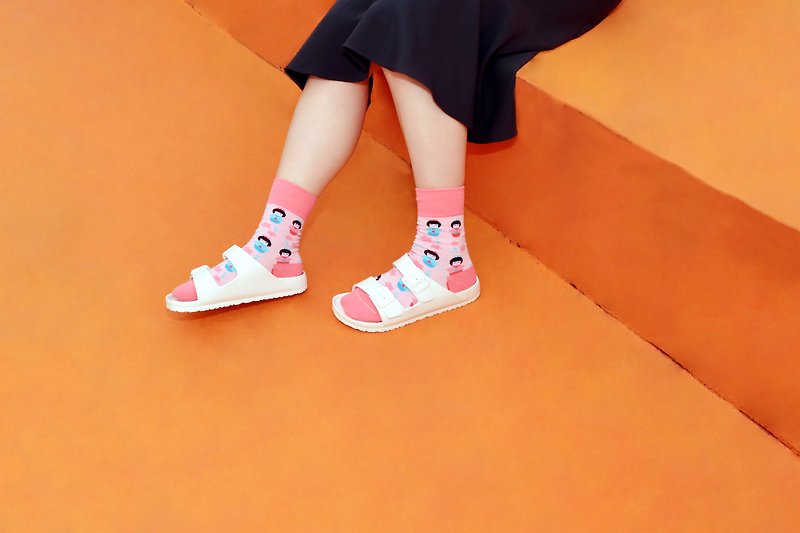 [Gift for girlfriend/free shipping] Kimono doll 3/4 female socks│Texture gift box packaging - ถุงเท้า - ผ้าฝ้าย/ผ้าลินิน สึชมพู
