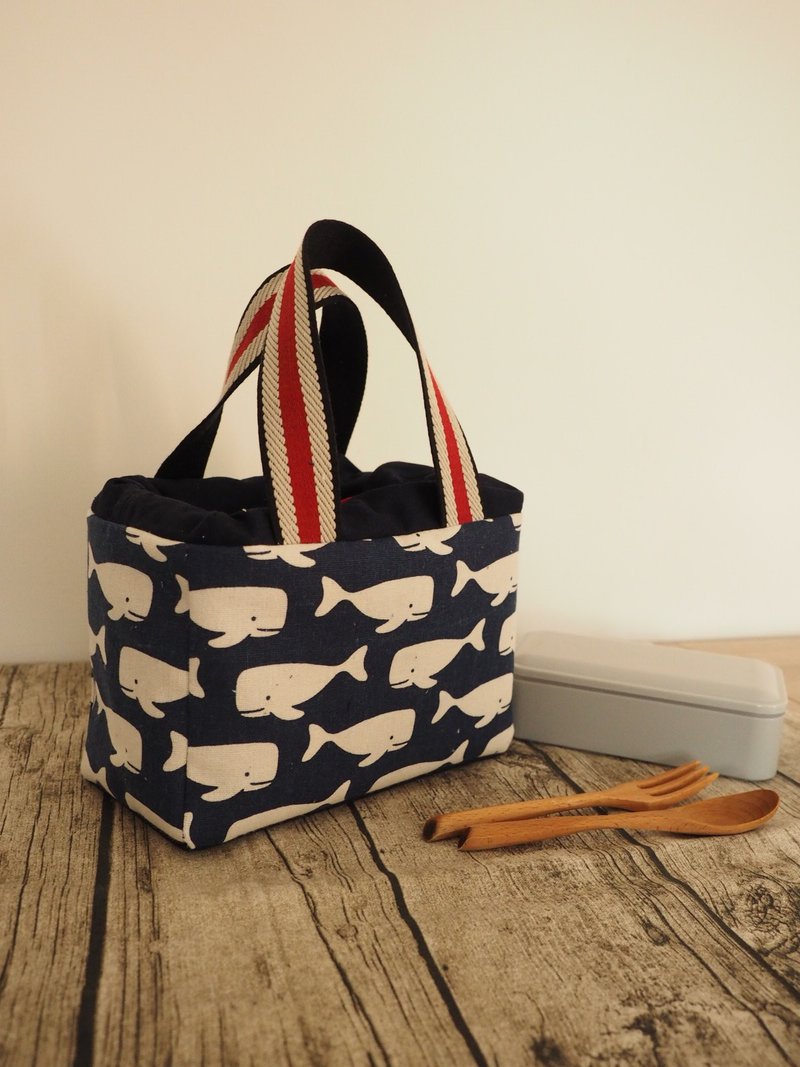 Handmade lunch box bag whale pattern - Handbags & Totes - Cotton & Hemp Blue