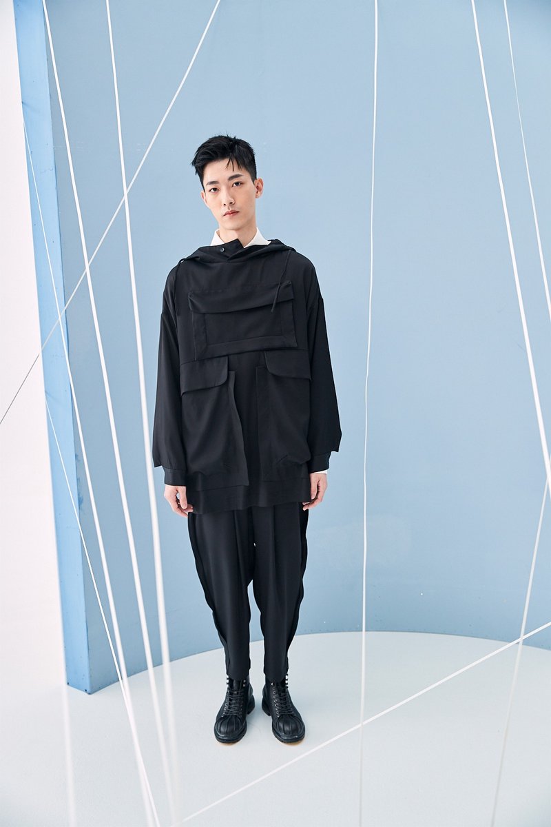 hooded multi-pocket top - Unisex Hoodies & T-Shirts - Cotton & Hemp Black