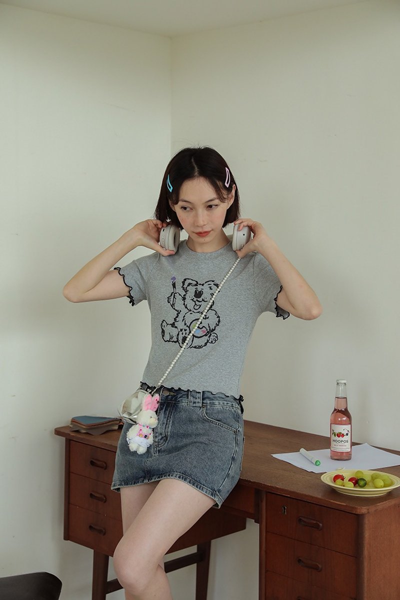 Odd maker wood ear side color hand-painted pattern basic short t-shirt female summer wild loose short-sleeved T-shirt - Women's T-Shirts - Cotton & Hemp 