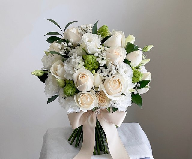 Faux Green and White Baby's Breath Flower Bouquet + Reviews