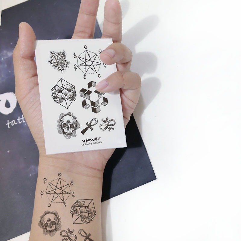 TU tattoo sticker - small shells hippocampus / tattoos / waterproof tattoo / Original /small collection - Temporary Tattoos - Paper Black
