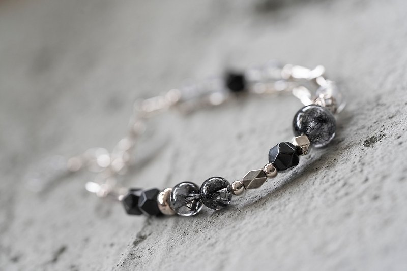 Darth Vader - Black Crystal Labradorite Obsidian 925 Sterling Silver Double Chain Bracelet - Bracelets - Semi-Precious Stones Black