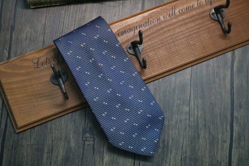 藍色細紋刺繡復古領帶紳士商務禮盒裝necktie - 領帶/領帶夾 - 絲．絹 藍色