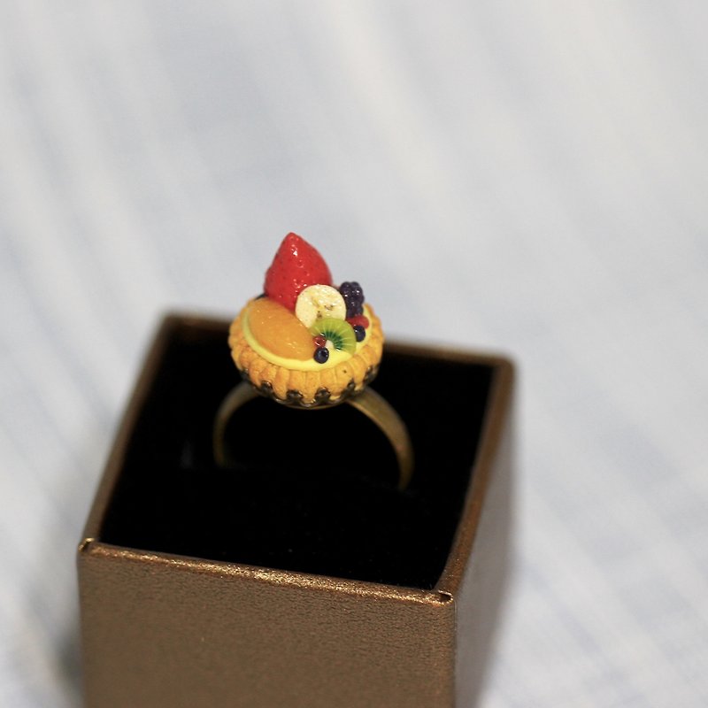 袖珍綜合水果塔戒指 Miniature Fruit Tart Ring - 戒指 - 黏土 橘色