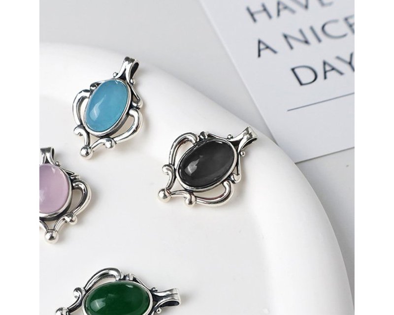I Secret I 925 Sterling Silver Black Agate Pendant - สร้อยคอ - คริสตัล สีดำ