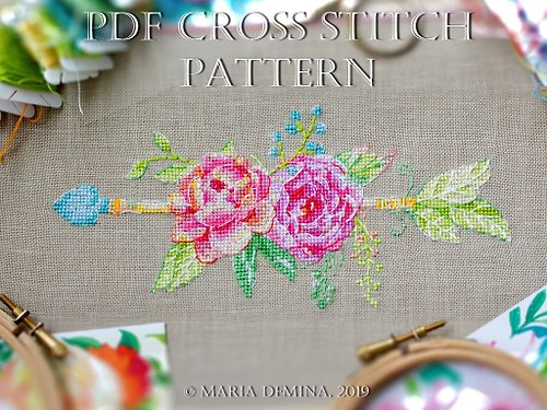 LittleRoomInTheAttic Colorful Floral Arrow II PDF cross stitch pattern