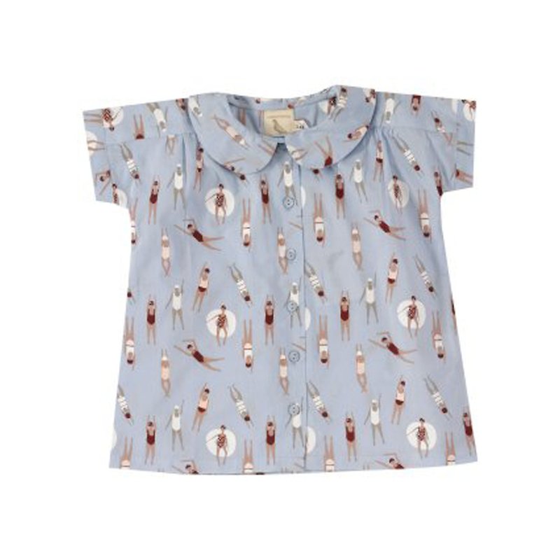 100% organic cotton cute swimming print design classic round neck girls short-sleeved shirt - อื่นๆ - ผ้าฝ้าย/ผ้าลินิน หลากหลายสี