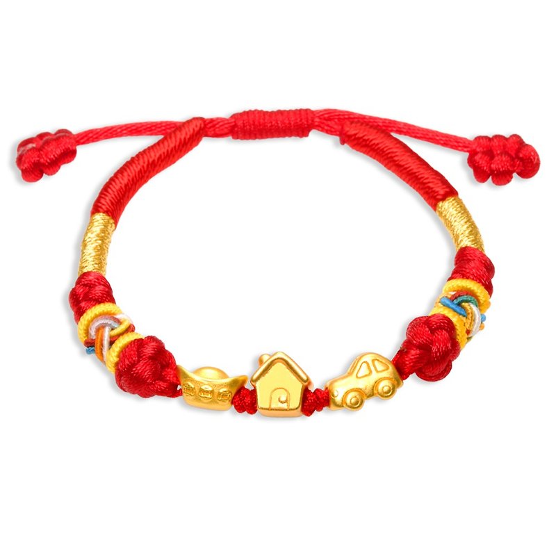 [Children's Painted Gold Ornaments] Red String Bracelet for Children with Cars, Houses, and Savings (Golden Ornaments for the Full Moon) - ของขวัญวันครบรอบ - ทอง 24 เค 