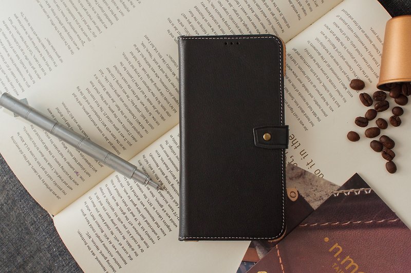 iPhoneXMAX Slipcase Series Leather Case -Black - เคส/ซองมือถือ - หนังแท้ สีดำ