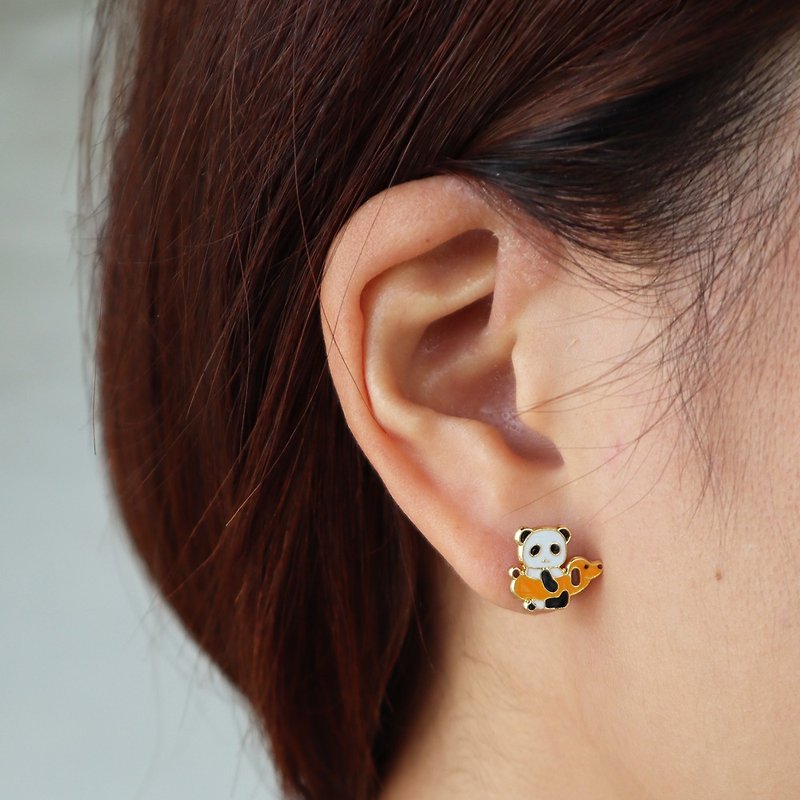 Panda Dachshund's Road to Youth - Earrings & Clip-ons - Copper & Brass Red