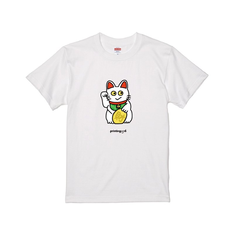 招財貓(招き猫) 短袖T恤 白貓  白t-shirt - 女 T 恤 - 棉．麻 多色
