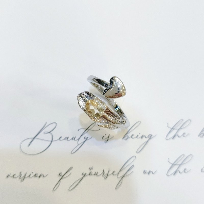 Le Bonheur Citrine Leaf Ring Opening Adjustable (Valentine's Day Birthday Gift) - แหวนทั่วไป - เครื่องประดับพลอย สีเหลือง