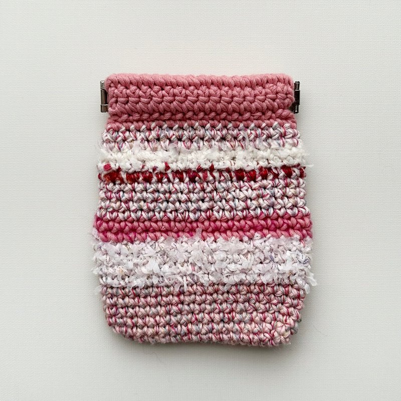 手作編織包/編織小包/零錢包/收納包 - 零錢包/小錢包 - 棉．麻 粉紅色