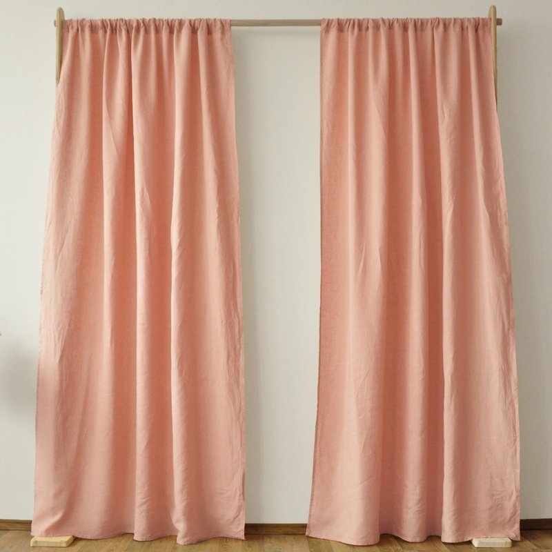 Peach regular and blackout linen curtains / Custom curtains / 2 panels - 門簾/門牌 - 亞麻 粉紅色