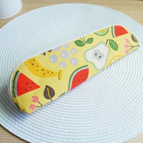 Lovely 樂芙妮 Lovely【日本布】水果盤餐具袋、筆袋、黃底、23-24公分筷子可用