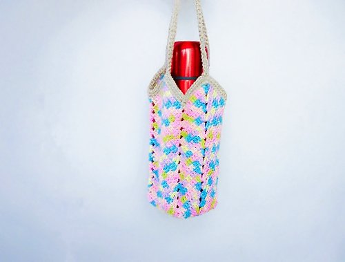 花兔手作 Hwatokki Handmade 彩染苧麻手鈎通用編織袋 冰霸杯 保溫瓶 梅森瓶