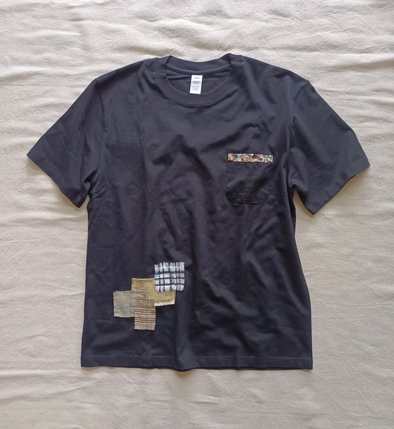 Designer collection 耀石黑 碎布拼圖T-shirt - 女 T 恤 - 棉．麻 黑色