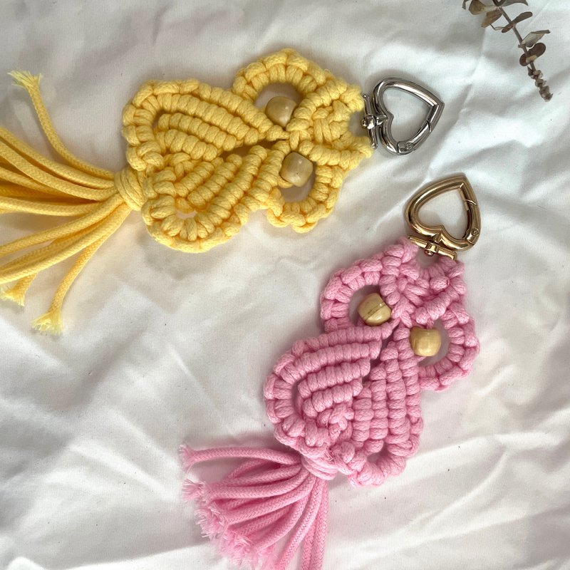 Macrame愛心貓頭鷹掛飾【Macrame Owl  】 - 吊飾/掛飾 - 棉．麻 白色