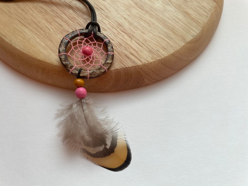 捕夢網//項鏈//木//粉紅 - 項鍊 - 其他材質 粉紅色