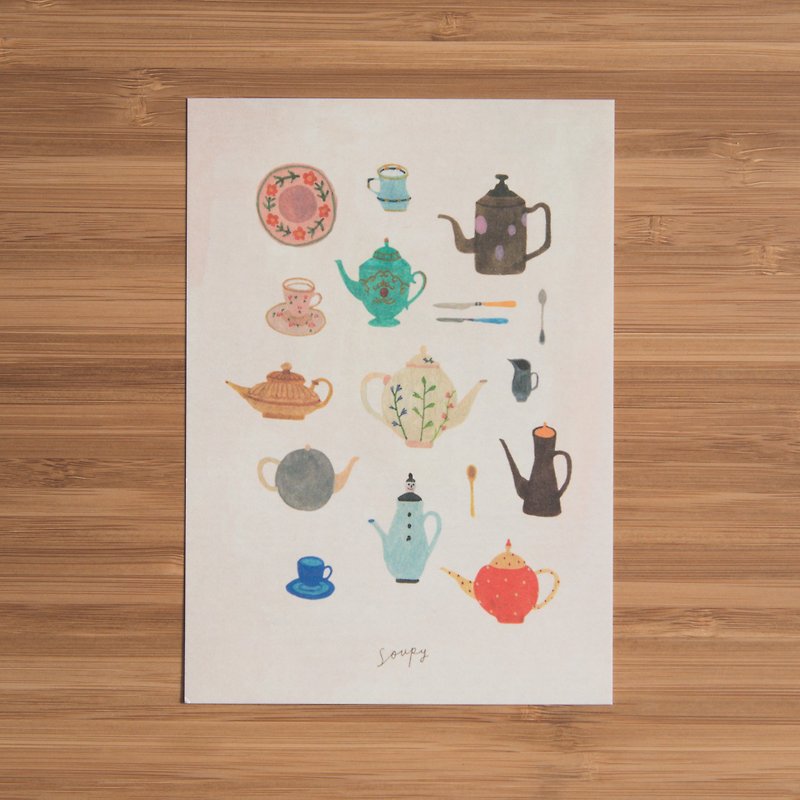 Teapot, teacup, postcard - การ์ด/โปสการ์ด - กระดาษ 