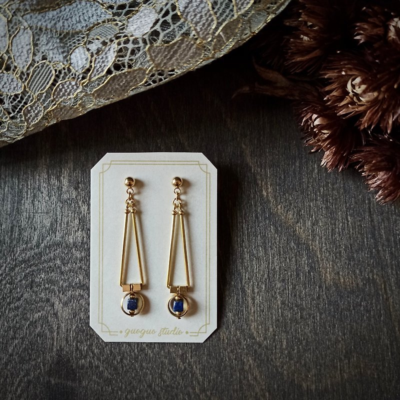 London Eye lapis lazuli pendant style Bronze earrings Clip-On - ต่างหู - ทองแดงทองเหลือง สีน้ำเงิน