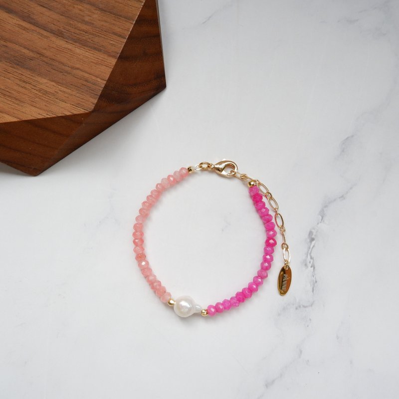 Pink color tone Stone and baroque Bracelet - 手鍊/手環 - 珍珠 粉紅色