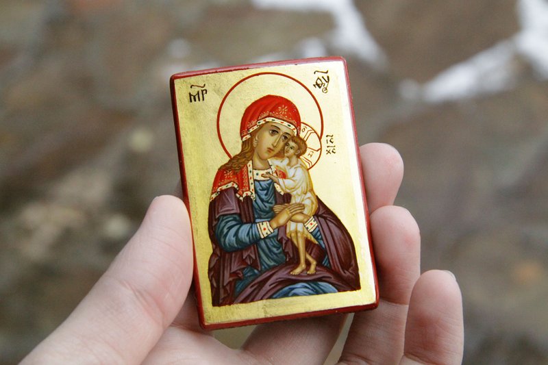 hand painted orthodox christian Virgin Mary icon Mother of God Recall of  Lost - 其他 - 木頭 金色