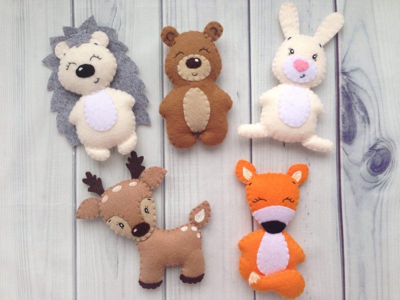 Felt Animals Woodland, Forest Rabbit, Bunny, Fox, Bear, Deer, Hedgehog, Hare - ของเล่นเด็ก - วัสดุอีโค 